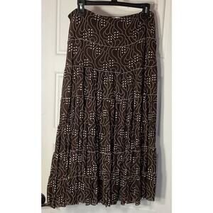 Studio M Brown & Bone Elastic Waist Tiered Midi Lined Boho Cottage Skirt S